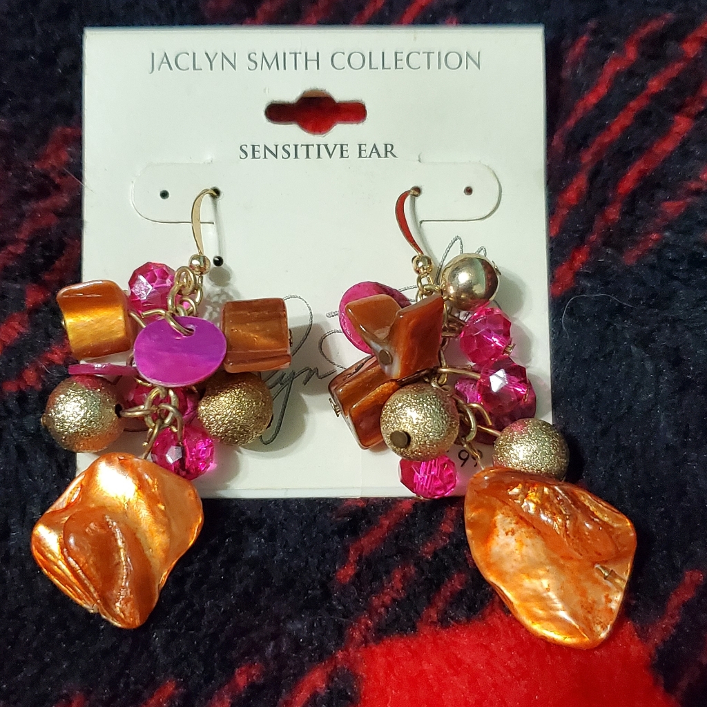 Jaclyn Smith Pink Orange Gold Earrings